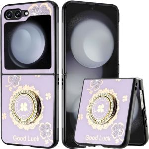 For Samsung Z Flip 6 SPLENDID Diamond Glitter Ornaments Engraving Case Cover - Good Luck Floral Purple