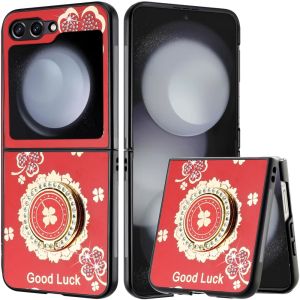 For Samsung Z Flip 6 SPLENDID Diamond Glitter Ornaments Engraving Case Cover - Good Luck Floral Red