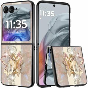 For Motorola Razr 2025 2024 SPLENDID Diamond Glitter Ornaments Engraving Case Cover - Enchanted Butterfly Gold