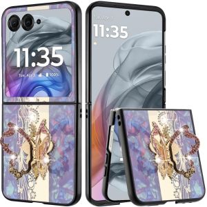 For Motorola Razr 2025 2024 SPLENDID Diamond Glitter Ornaments Engraving Case Cover - Enchanted Butterfly Purple