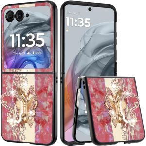 For Motorola Razr 2025 2024 SPLENDID Diamond Glitter Ornaments Engraving Case Cover - Enchanted Butterfly Red