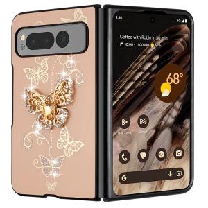 For Samsung Z Fold 6 SPLENDID Diamond Glitter Ornaments Engraving Case Cover - Garden Butterflies Gold