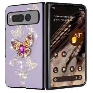 For Samsung Z Fold 6 SPLENDID Diamond Glitter Ornaments Engraving Case Cover - Garden Butterflies Purple