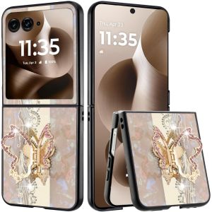 For Motorola Razr Ultra 2025 SPLENDID Diamond Glitter Ornaments Engraving Case Cover - Enchanted Butterfly Gold