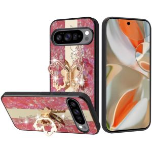 For Google Pixel 10 Pro XL SPLENDID Diamond Glitter Ornaments Engraving Case Cover - Enchanted Butterfly Red