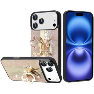 For iPhone 17 Pro Max SPLENDID Diamond Glitter Ornaments Engraving Case Cover - Enchanted Butterfly Gold