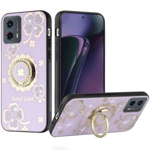For Motorola Moto G Stylus 5G 2024 SPLENDID Diamond Glitter Ornaments Engraving Case Cover - Good Luck Floral Purple