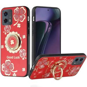 For Motorola Moto G Stylus 5G 2024 SPLENDID Diamond Glitter Ornaments Engraving Case Cover - Good Luck Floral Red