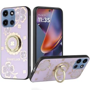 For Motorola Moto G 5G 2025 SPLENDID Diamond Glitter Ornaments Engraving Case Cover - Good Luck Floral Purple