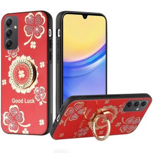 For Samsung A16 5G SPLENDID Diamond Glitter Ornaments Engraving Case Cover - Good Luck Floral Red