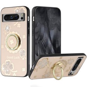 For Google Pixel 8 Pro 5G SPLENDID Diamond Glitter Ornaments Engraving Case Cover - Good Luck Floral Gold