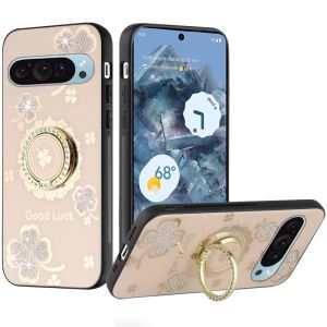 For Google Pixel 9 Pro 6.8inch SPLENDID Diamond Glitter Ornaments Engraving Case Cover - Enchanted Butterfly Gold