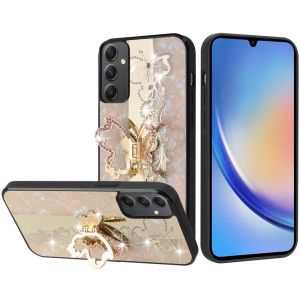 For Samsung A15 5G SPLENDID Diamond Glitter Ornaments Engraving Case Cover - Enchanted Butterfly Gold
