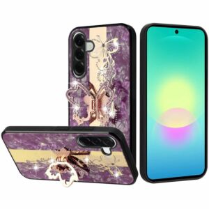 For Samsung Galaxy A27 SPLENDID Diamond Glitter Ornaments Engraving Case Cover - Enchanted Butterfly Dark Cherry