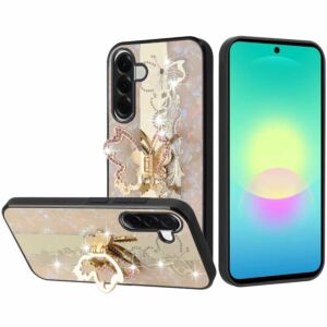 For Samsung Galaxy A27 SPLENDID Diamond Glitter Ornaments Engraving Case Cover - Enchanted Butterfly Gold