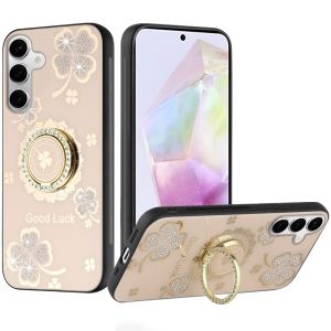 For Samsung Galaxy A36 SPLENDID Diamond Glitter Ornaments Engraving Case Cover - Good Luck Floral Gold
