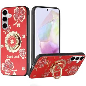 For Samsung Galaxy A36 SPLENDID Diamond Glitter Ornaments Engraving Case Cover - Good Luck Floral Red