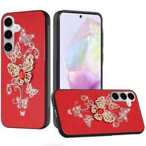 For Samsung Galaxy A36 SPLENDID Diamond Glitter Ornaments Engraving Case Cover - Garden Butterflies Red