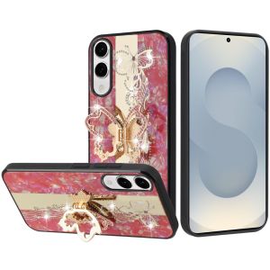 For Samsung Galaxy s25 Edge SPLENDID Diamond Glitter Ornaments Engraving Case Cover - Enchanted Butterfly Red