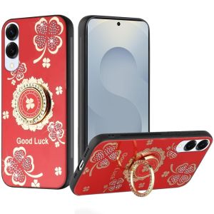 For Samsung Galaxy s25 Edge SPLENDID Diamond Glitter Ornaments Engraving Case Cover - Good Luck Floral Red