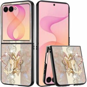 For Samsung Z Flip 8 SPLENDID Diamond Glitter Ornaments Engraving Case Cover - Enchanted Butterfly Gold