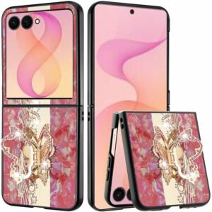 For Samsung Z Flip 8 SPLENDID Diamond Glitter Ornaments Engraving Case Cover - Enchanted Butterfly Red