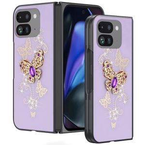For Google Pixel 9 Pro Fold SPLENDID Diamond Glitter Ornaments Engraving - Garden Butterflies Purple