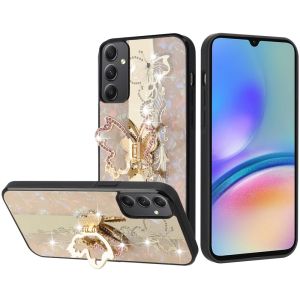 For Samsung Galaxy A05s SPLENDID Diamond Glitter Ornaments Engraving Case Cover - Enchanted Butterfly Gold