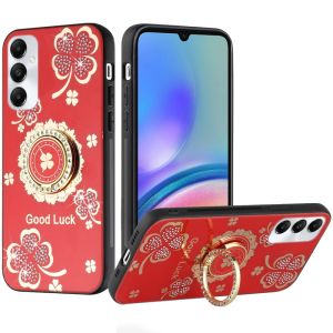 For Samsung Galaxy A05s SPLENDID Diamond Glitter Ornaments Engraving Case Cover - Good Luck Floral Red