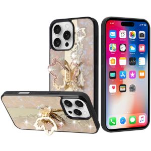 For iPhone 16 Pro 6.3 inch SPLENDID Diamond Glitter Ornaments Engraving Case Cover - Enchanted Butterfly Gold