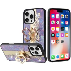 For iPhone 16 Pro 6.3 inch SPLENDID Diamond Glitter Ornaments Engraving Case Cover - Enchanted Butterfly Purple
