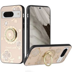 For Google Pixel 8 5G SPLENDID Diamond Glitter Ornaments Engraving Case Cover - Good Luck Floral Gold