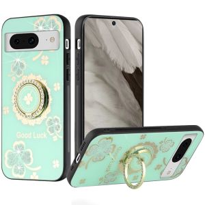 For Google Pixel 8 5G SPLENDID Diamond Glitter Ornaments Engraving Case Cover - Good Luck Floral Teal