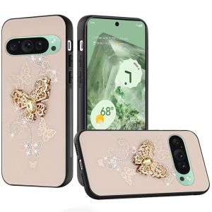 For Google Pixel 9 6.3inch SPLENDID Diamond Glitter Ornaments Engraving Case Cover - Good Luck Floral Gold