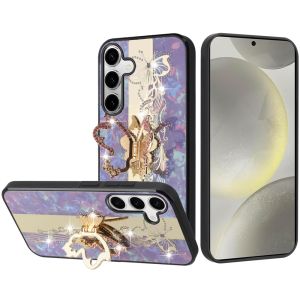 For Samsung S25 Plus SPLENDID Diamond Glitter Ornaments Engraving Case Cover - Enchanted Butterfly Purple