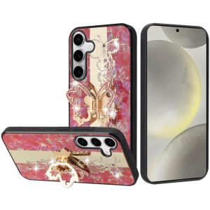For Samsung S25 Plus SPLENDID Diamond Glitter Ornaments Engraving Case Cover - Enchanted Butterfly Red