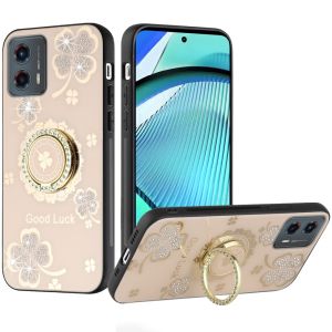 For Motorola Moto G Power 5g 2024 SPLENDID Diamond Glitter Ornaments Engraving Case Cover - Good Luck Floral Gold