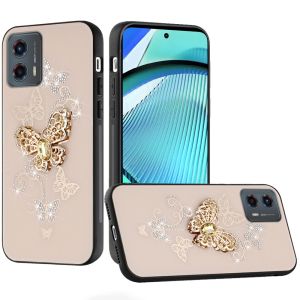 For Motorola Moto G Power 5g 2024 SPLENDID Diamond Glitter Ornaments Engraving Case Cover - Garden Butterflies Gold