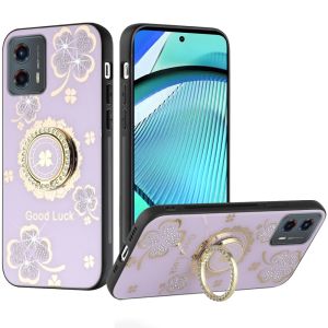 For Motorola Moto G Power 5g 2024 SPLENDID Diamond Glitter Ornaments Engraving Case Cover - Good Luck Floral Purple