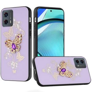For Motorola Moto G Power 5g 2024 SPLENDID Diamond Glitter Ornaments Engraving Case Cover - Garden Butterflies Purple