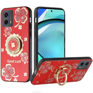 For Motorola Moto G Power 5g 2024 SPLENDID Diamond Glitter Ornaments Engraving Case Cover - Good Luck Floral Red