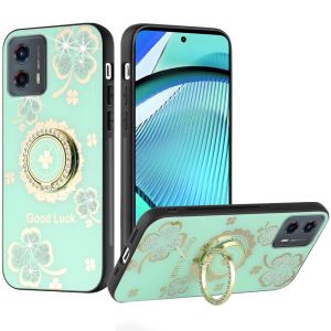 For Motorola Moto G Power 5g 2024 SPLENDID Diamond Glitter Ornaments Engraving Case Cover - Good Luck Floral Teal