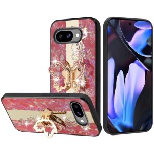 For Google Pixel 9A SPLENDID Diamond Glitter Ornaments Engraving Case Cover - Enchanted Butterfly Red