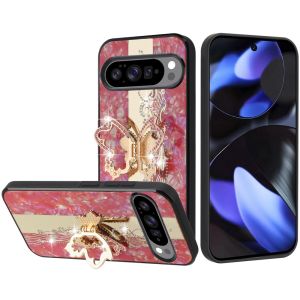 For Google Pixel 10/10 Pro SPLENDID Diamond Glitter Ornaments Engraving Case Cover - Enchanted Butterfly Red