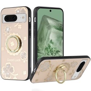 For Pixel 8A SPLENDID Diamond Glitter Ornaments Engraving Case Cover - Good Luck Floral Gold