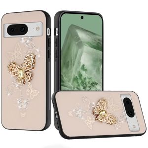 For Pixel 8A SPLENDID Diamond Glitter Ornaments Engraving Case Cover - Garden Butterflies Gold