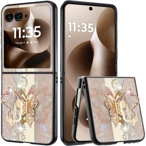 For Motorola Razr+ Plus 2024 SPLENDID Diamond Glitter Ornaments Engraving Case Cover - Enchanted Butterfly Gold