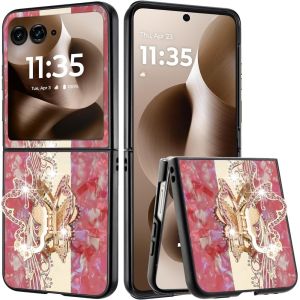 For Motorola Razr+ Plus 2024 SPLENDID Diamond Glitter Ornaments Engraving Case Cover - Enchanted Butterfly Red