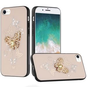 For iPhone SE4 SPLENDID Diamond Glitter Ornaments Engraving Case Cover - Garden Butterflies Gold