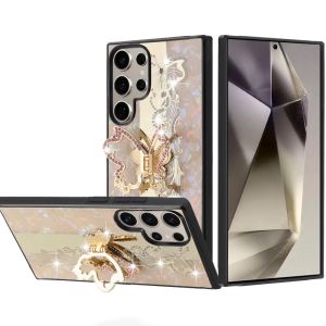 For Samsung s25 Ultra SPLENDID Diamond Glitter Ornaments Engraving Case Cover - Enchanted Butterfly Gold